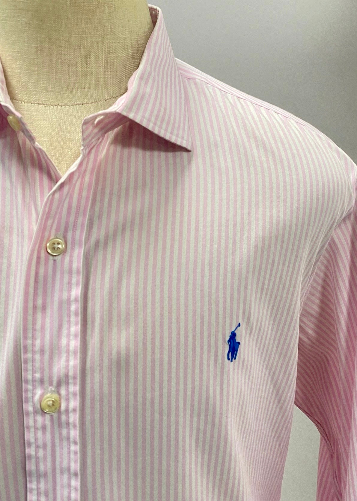 Camisa Polo Ralph Lauren 🏇🏼 de rayas en color rosado claro y blanco Talla XL Entalle Clásico