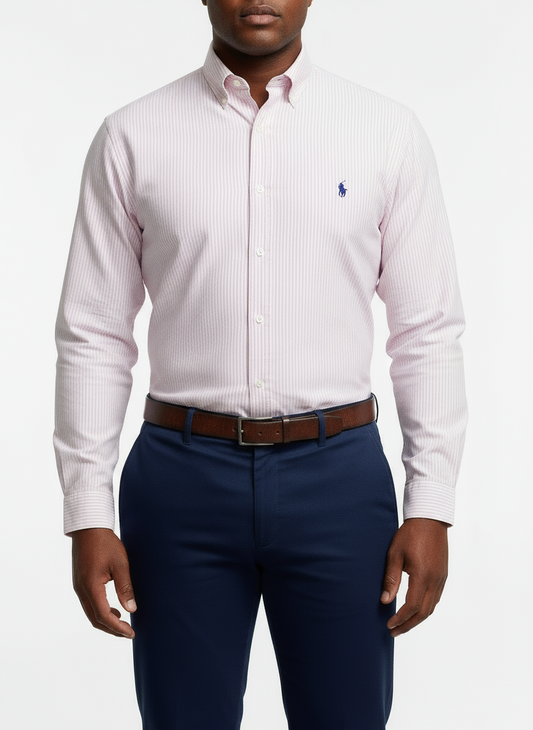 Camisa Polo Ralph Lauren 🏇🏼 de rayas en color rosado claro y blanco Talla XL Entalle Clásico