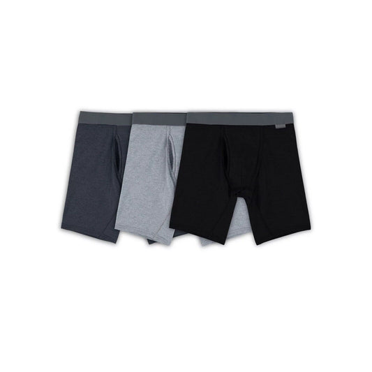 Paquete de 3 Calzoncillos tipo Boxer largos Fruit of the Loom 🍊 de algodón en color gris y negro- en Talla S