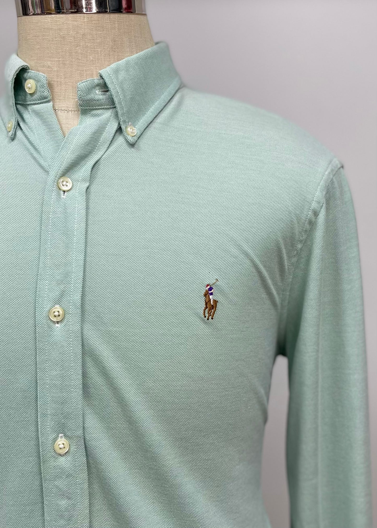 Camisa Polo Ralph Lauren 🏇🏼 Tela camiseta (Featherweight Mesh) en color verde menta Talla L Entalle Regular