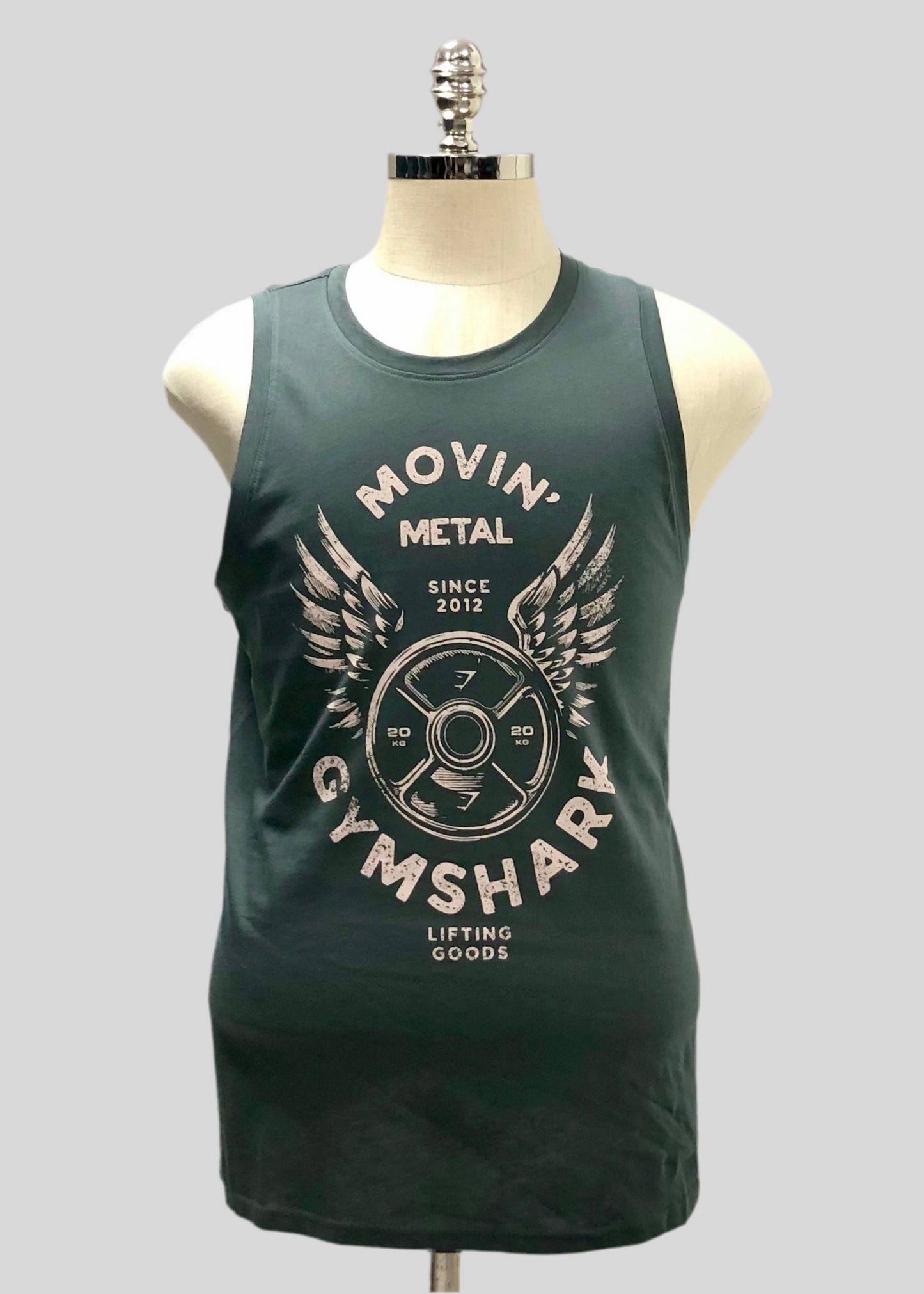 Camiseta de entrenamiento sin mangas Gymshark 🏋🏽 Color gris con diseño Movin Metal en color rosado Talla M