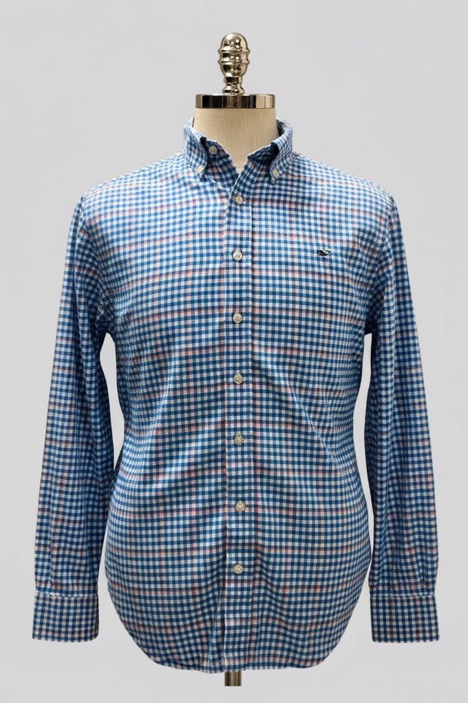 Camisa de botones Vineyard Vines 🐳 de cuadros en color azul, rosado y blanco Talla M Entalle Slim Fit