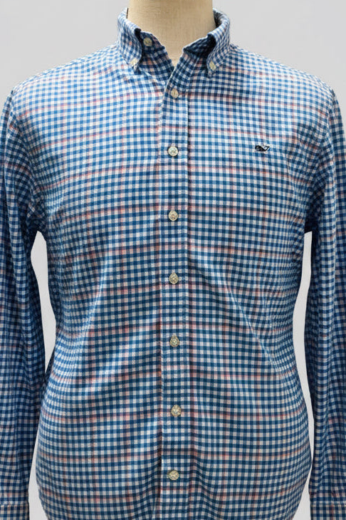 Camisa de botones Vineyard Vines 🐳 de cuadros en color azul, rosado y blanco Talla M Entalle Slim Fit
