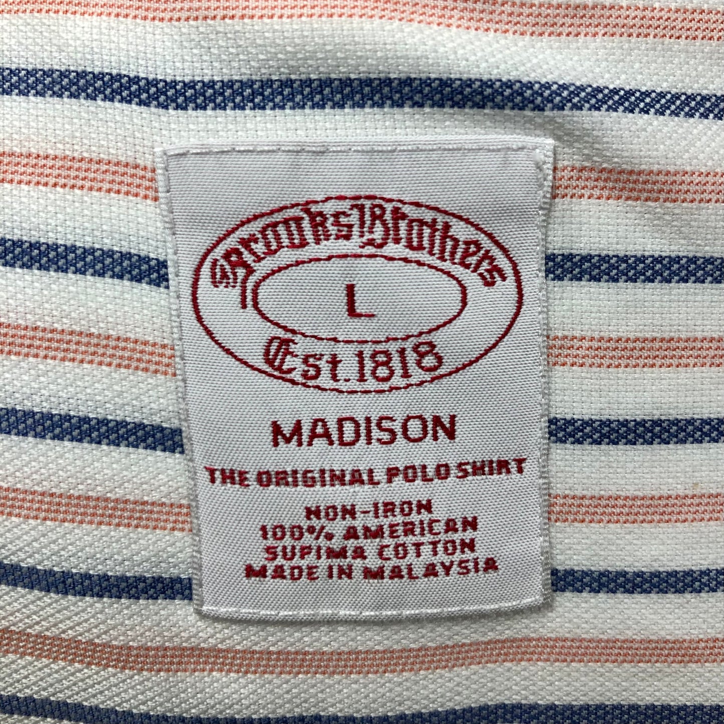 Camisa Brooks Brothers 🐑 color blanco con rayas en rosado y azul Talla L Entalle Regular