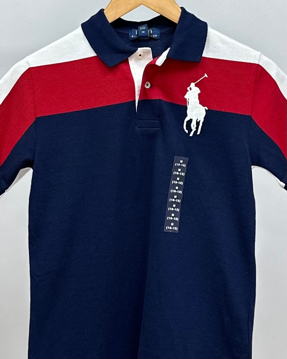 Camiseta Polo Ralph Lauren 🏇🏼 de niño con franjas en color blanfo, rojo y azul Talla M (10-12) Entalle Regular