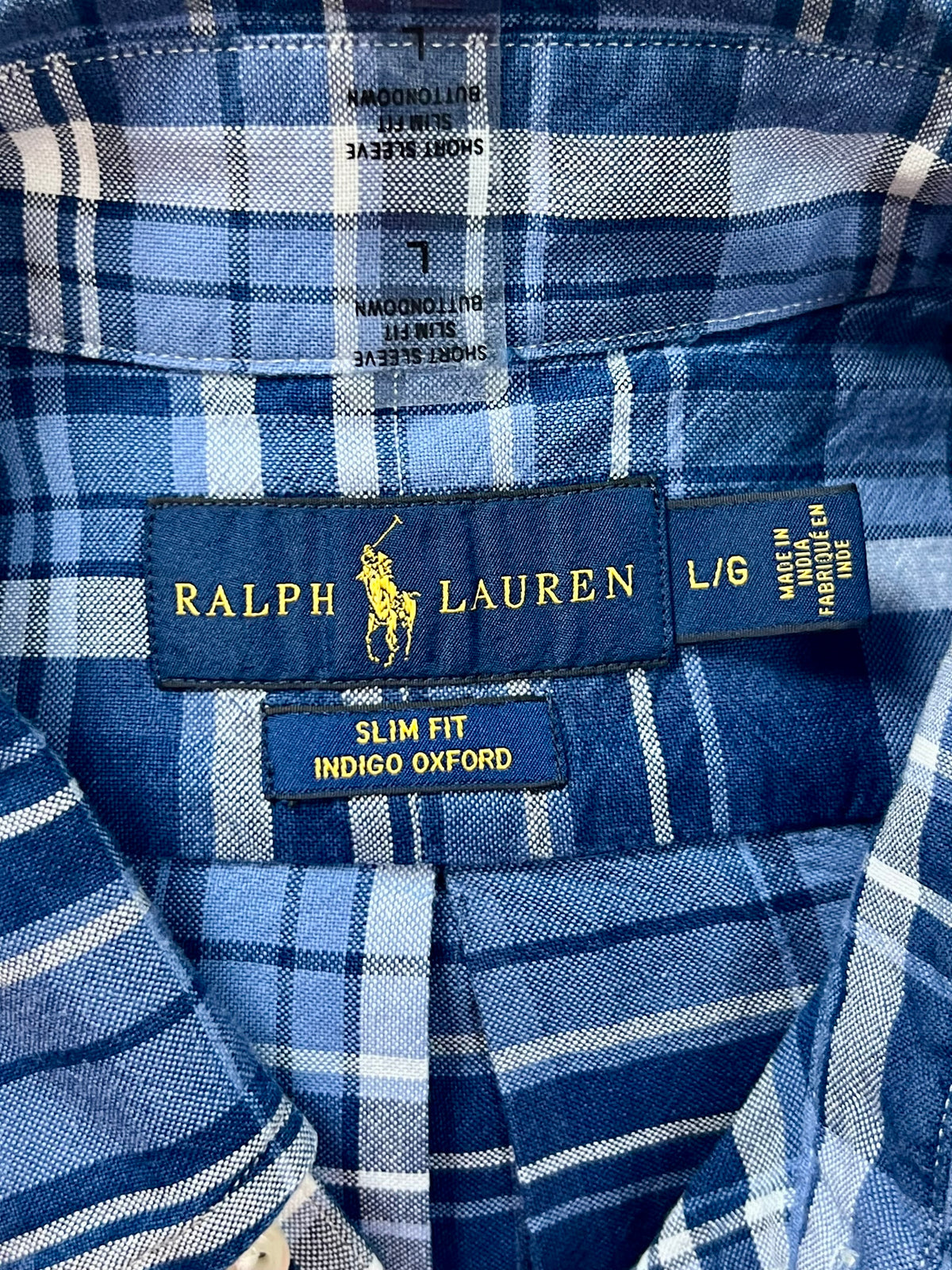 Camisa de botones Polo Ralph Lauren 🏇🏼 Oxford de cuadros en color azul, celeste y blanco Talla L Entalle Slim Fit