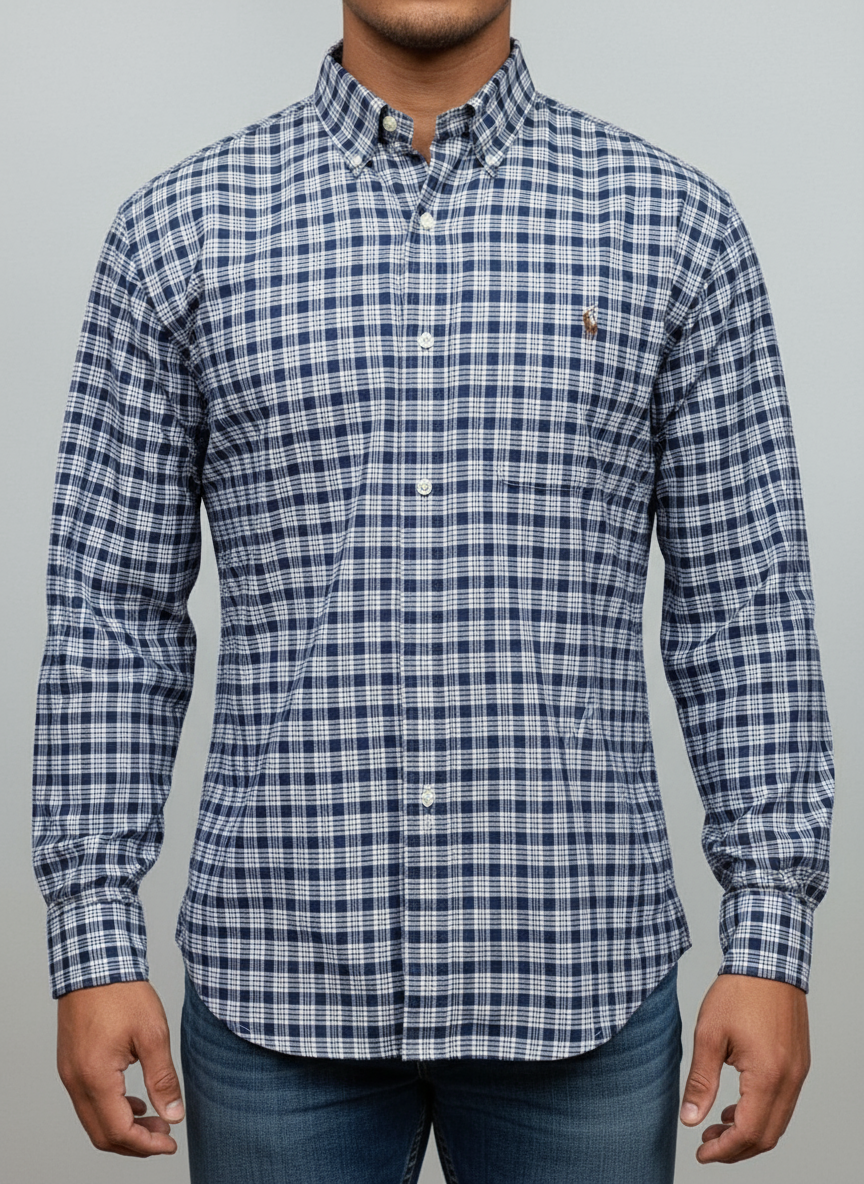 Camisa Polo Ralph Lauren 🏇🏼 de cuadros tartán en color azul, rojo y blanco Talla XL Entalle Clásico