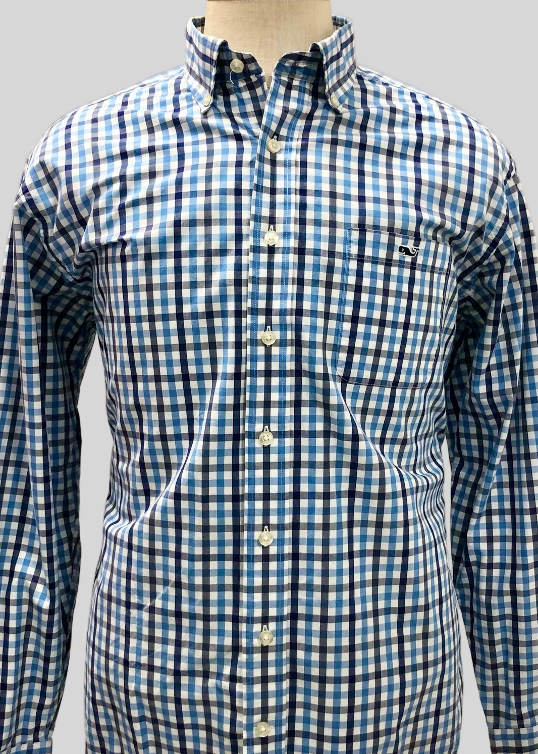 Camisa de botones Vineyard Vines 🐳 color blanco de cuadros en color gris y azul Talla L Entalle Regular