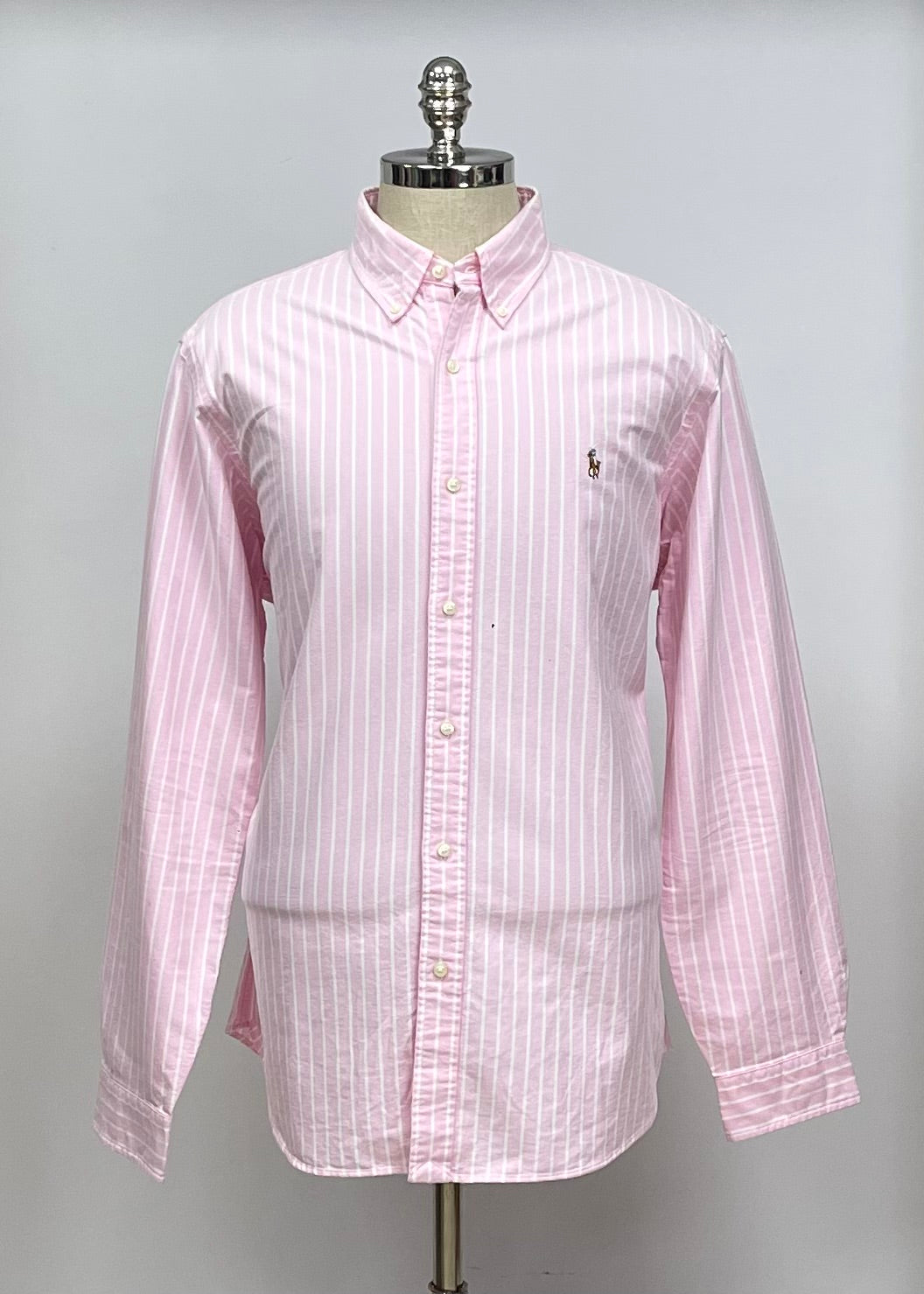 Camisa Polo Ralph Lauren 🏇🏼 Oxford color rosado con rayas en color blanco Talla XL Entalle Clásico