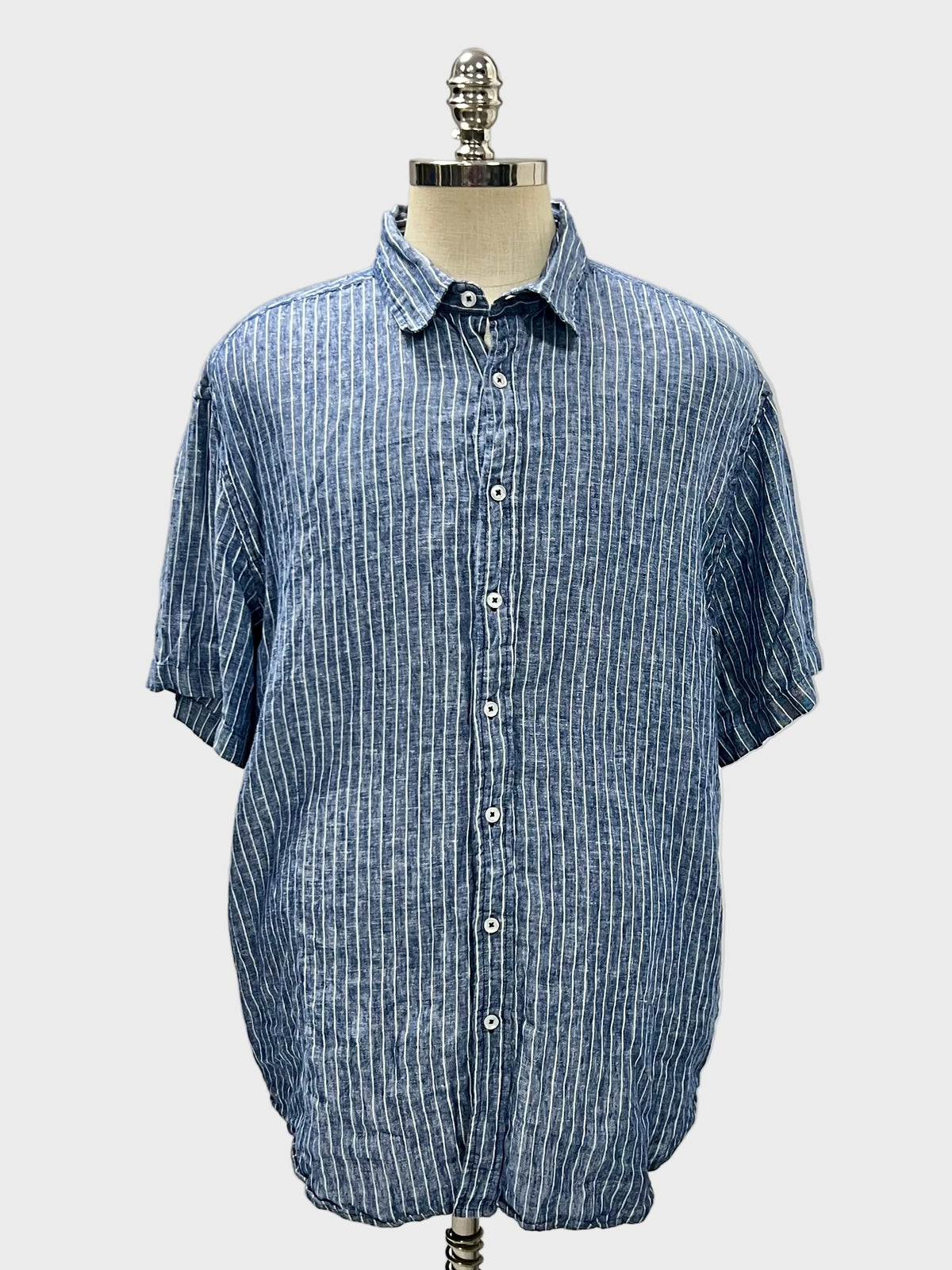 Camisa de lino Quince 🌿 De lino con rayas en color azul y blanco Talla XXL Entalle Regular