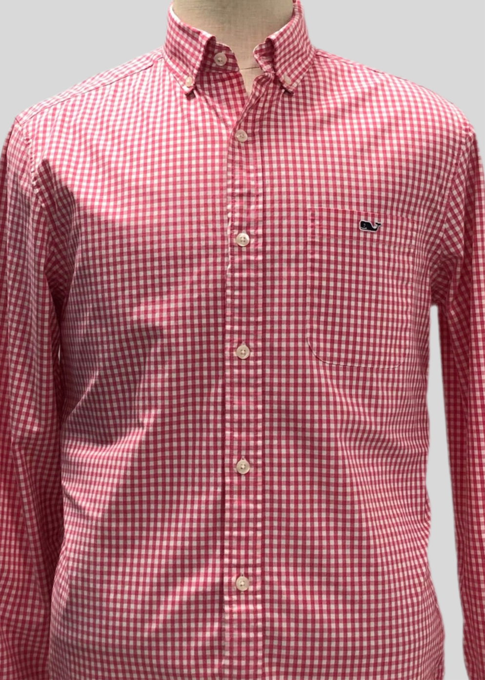 Camisa de botones Vineyard Vines 🐳 de cuadros gingham en color rosado y blanco Talla M Entalle Clásico