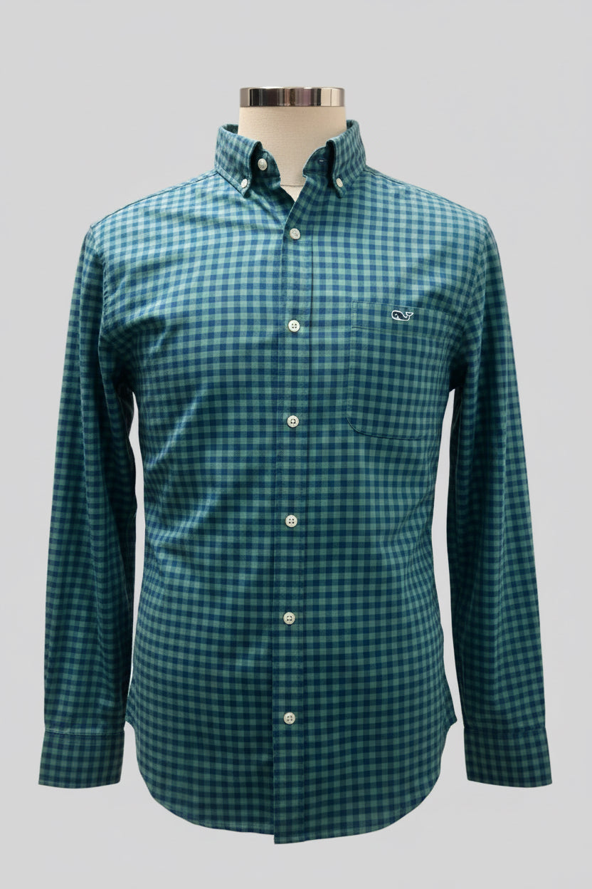 Camisa de botones Vineyard Vines 🐳 de cuadros en color verde y azul Talla S entalle clásico