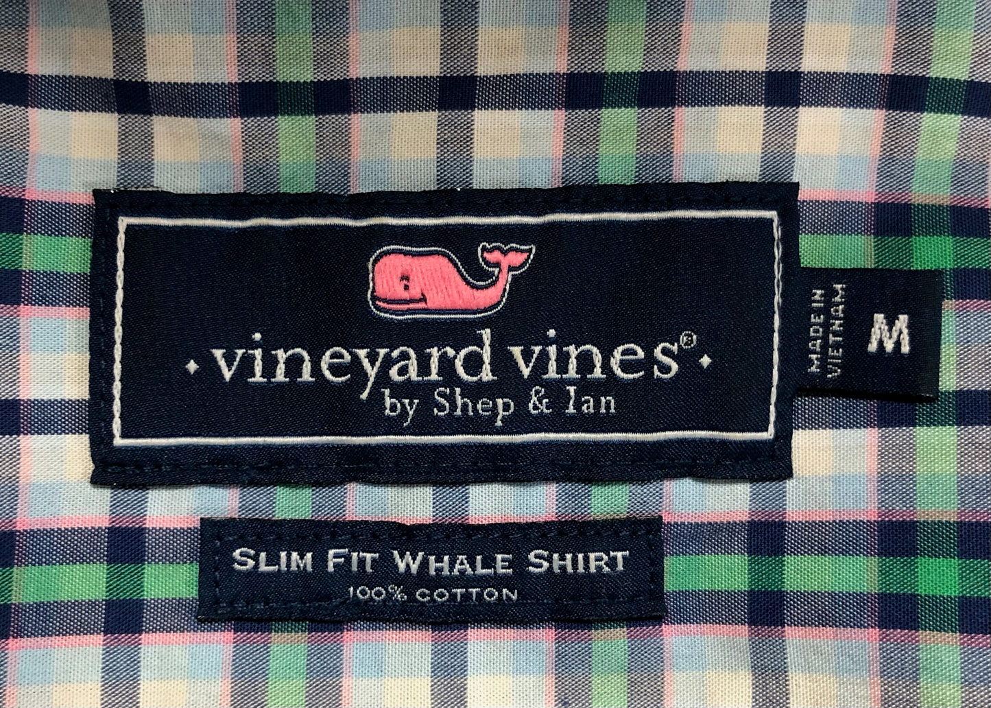 Camisa de botones Vineyard Vines 🐳 color blanco de cuadros en rosado, azul y verde Talla M Entalle Slim Fit