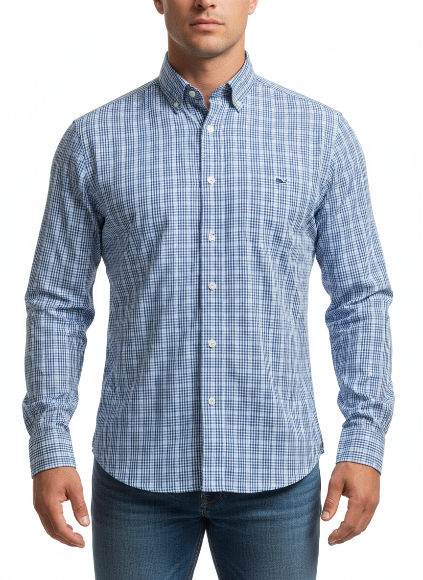 Camisa de botones Vineyard Vines 🐳 color blanco de cuadros en color azul y celeste Talla S Entalle Clásico