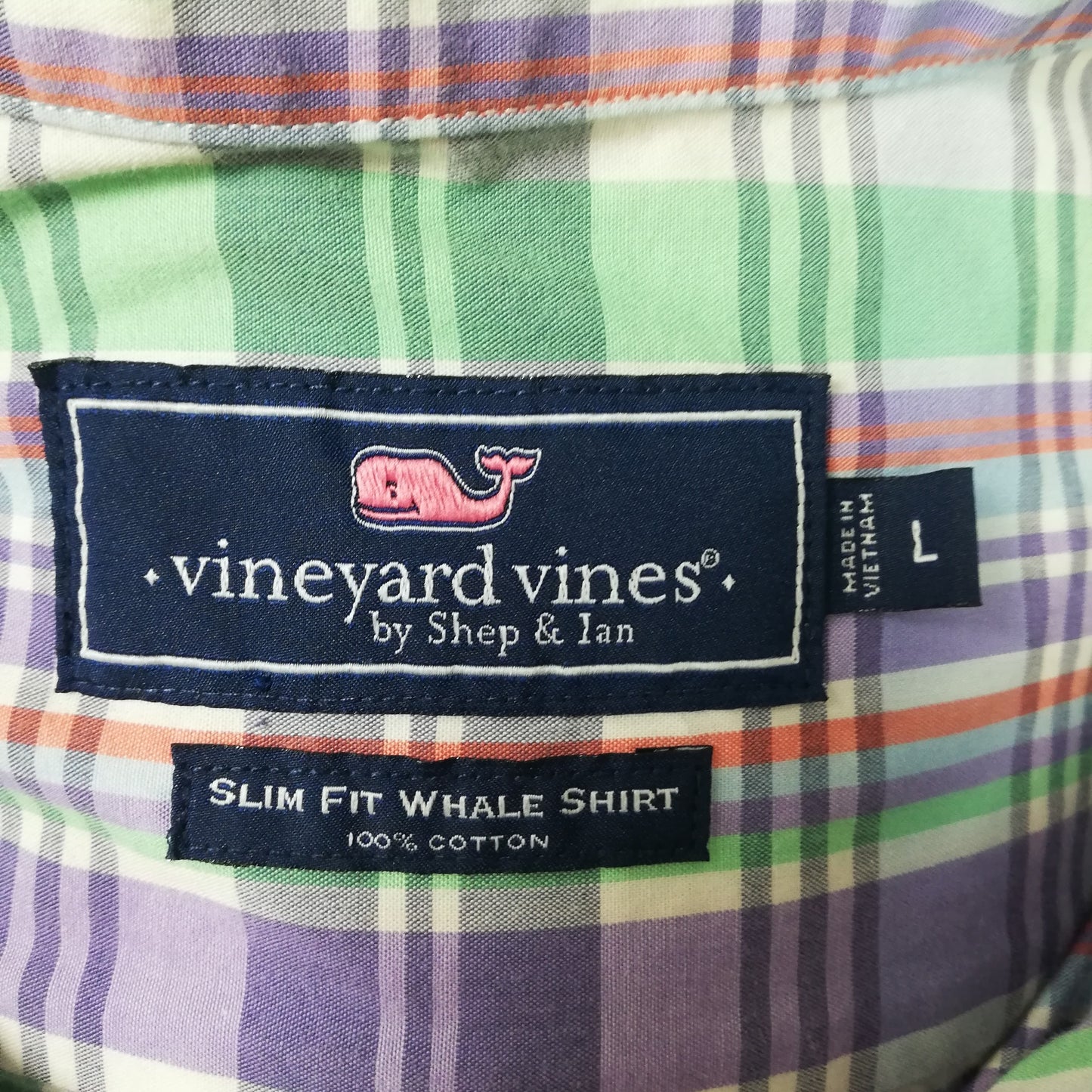 Camisa de botones Vineyard Vines 🐳 de cuadros en color morado, verde y blanco Talla L Entalle Slim Fit (ver descripción)