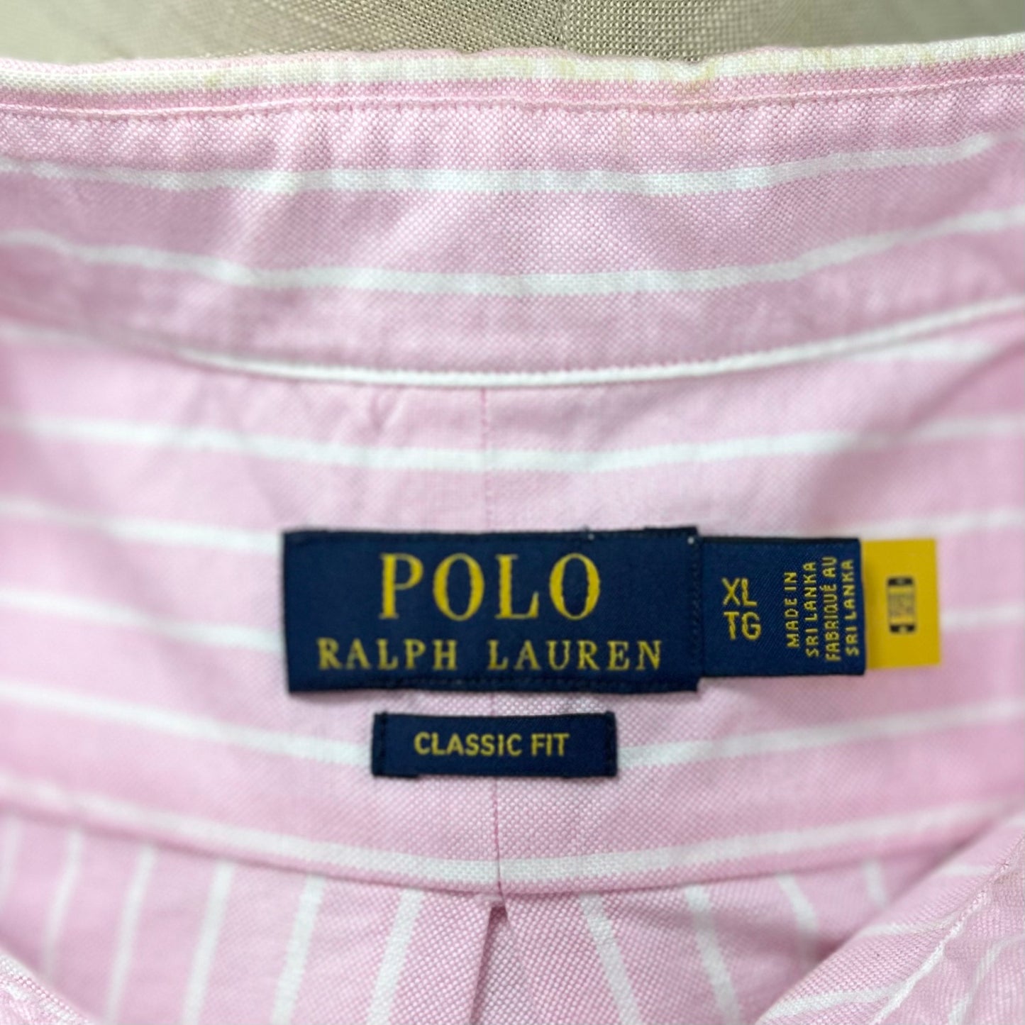 Camisa Polo Ralph Lauren 🏇🏼 Oxford color rosado con rayas en color blanco Talla XL Entalle Clásico