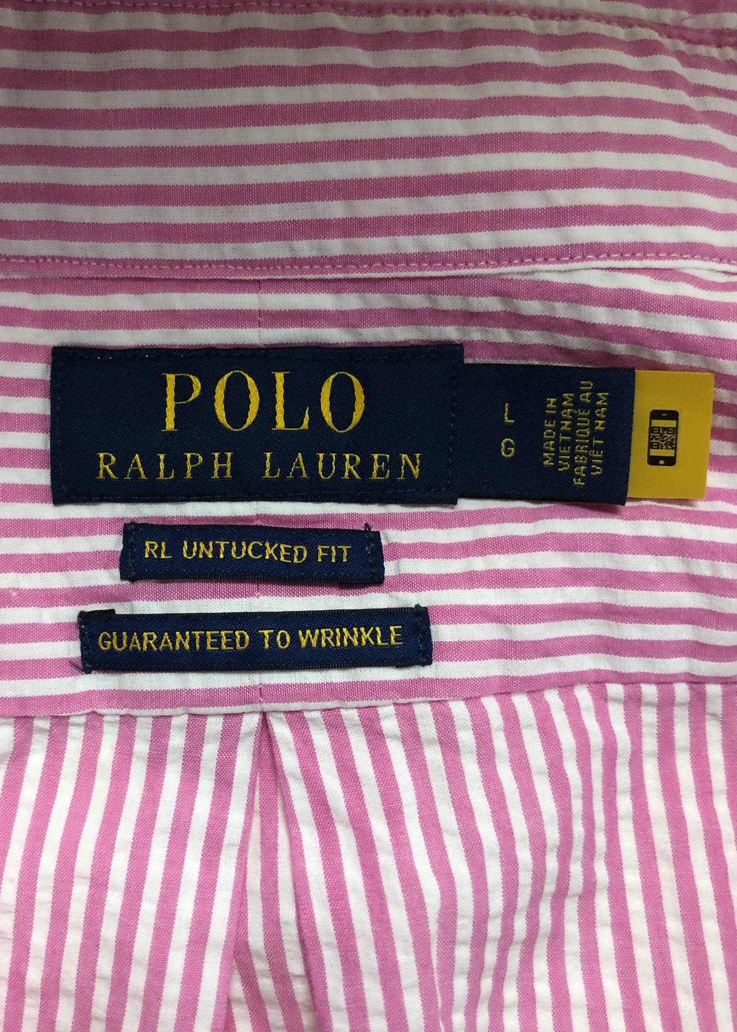 Camisa de botones Polo Ralph Lauren 🏇🏼 Seersucker de rayas en rosado y blanco Talla L Entalle Clásico