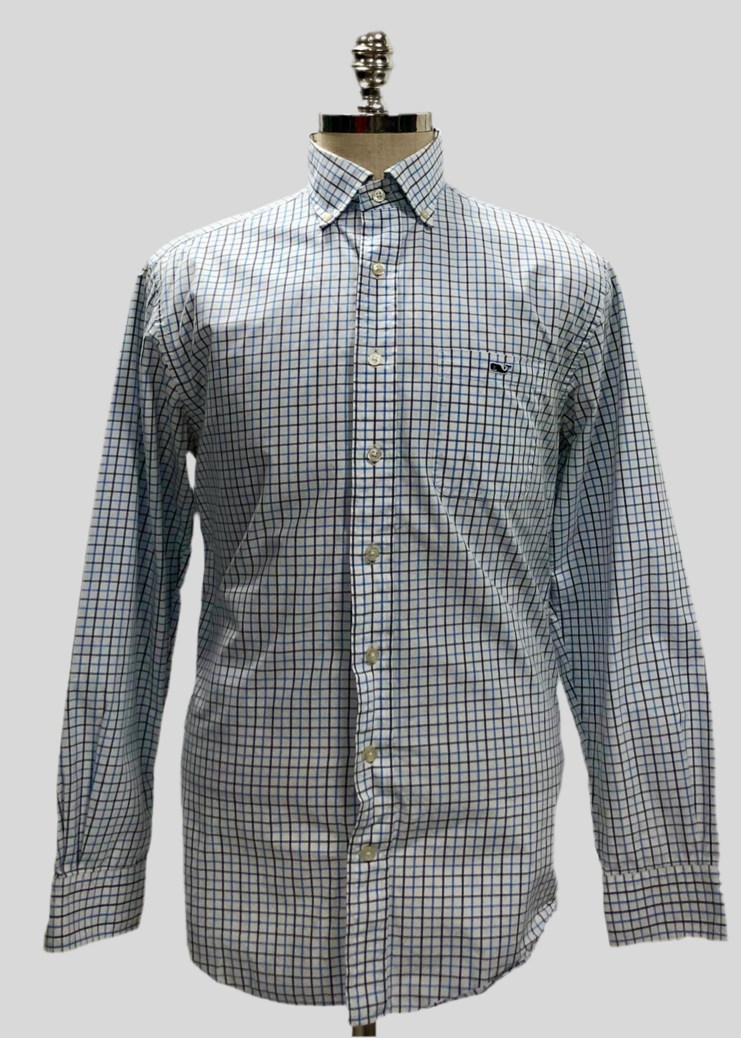 Camisa de botones Vineyard Vines 🐳 Color blanco de cuadros en color azul y negro Talla M Entalle Regular (ver descripción)