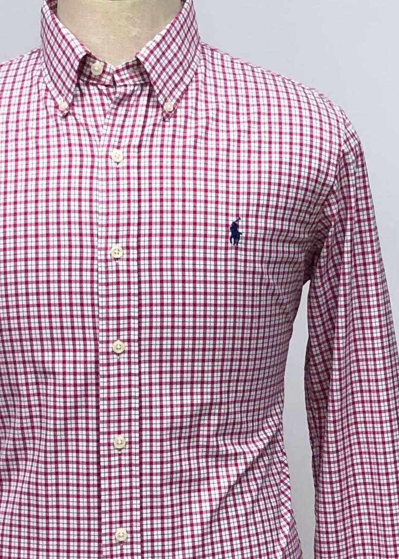 Camisa Polo Ralph Lauren 🏇🏼 color blanco con patrón de cuadros rojo y negro Talla M Entalle Regular