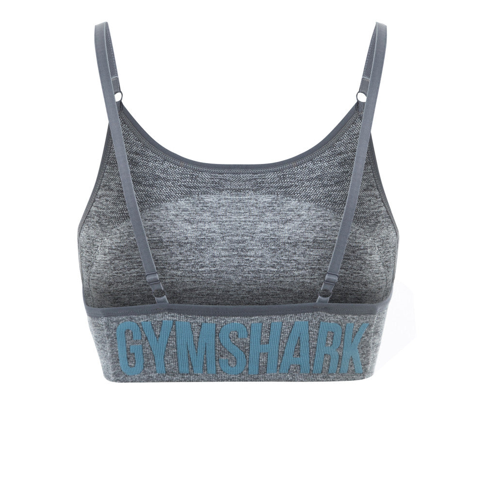 Sujetador de tiras deportivo de mujer Gymshark Performance en color gris con logo en azul Talla S