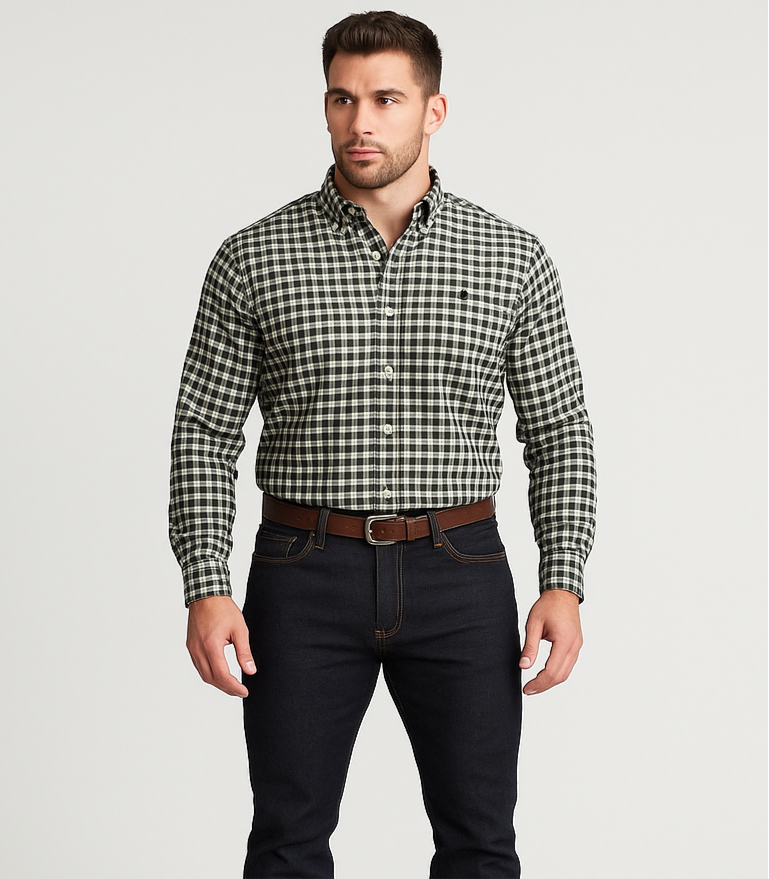 Camisa Polo Ralph Lauren 🏇🏼 con patron de cuadros negro y blanco Talla XL Entalle Slim Fit