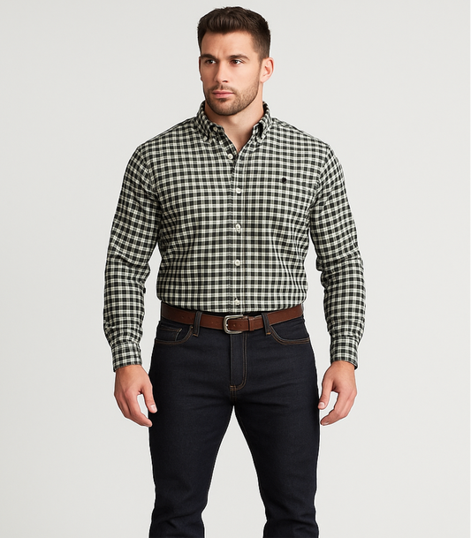 Camisa Polo Ralph Lauren 🏇🏼 con patron de cuadros negro y blanco Talla XL Entalle Slim Fit