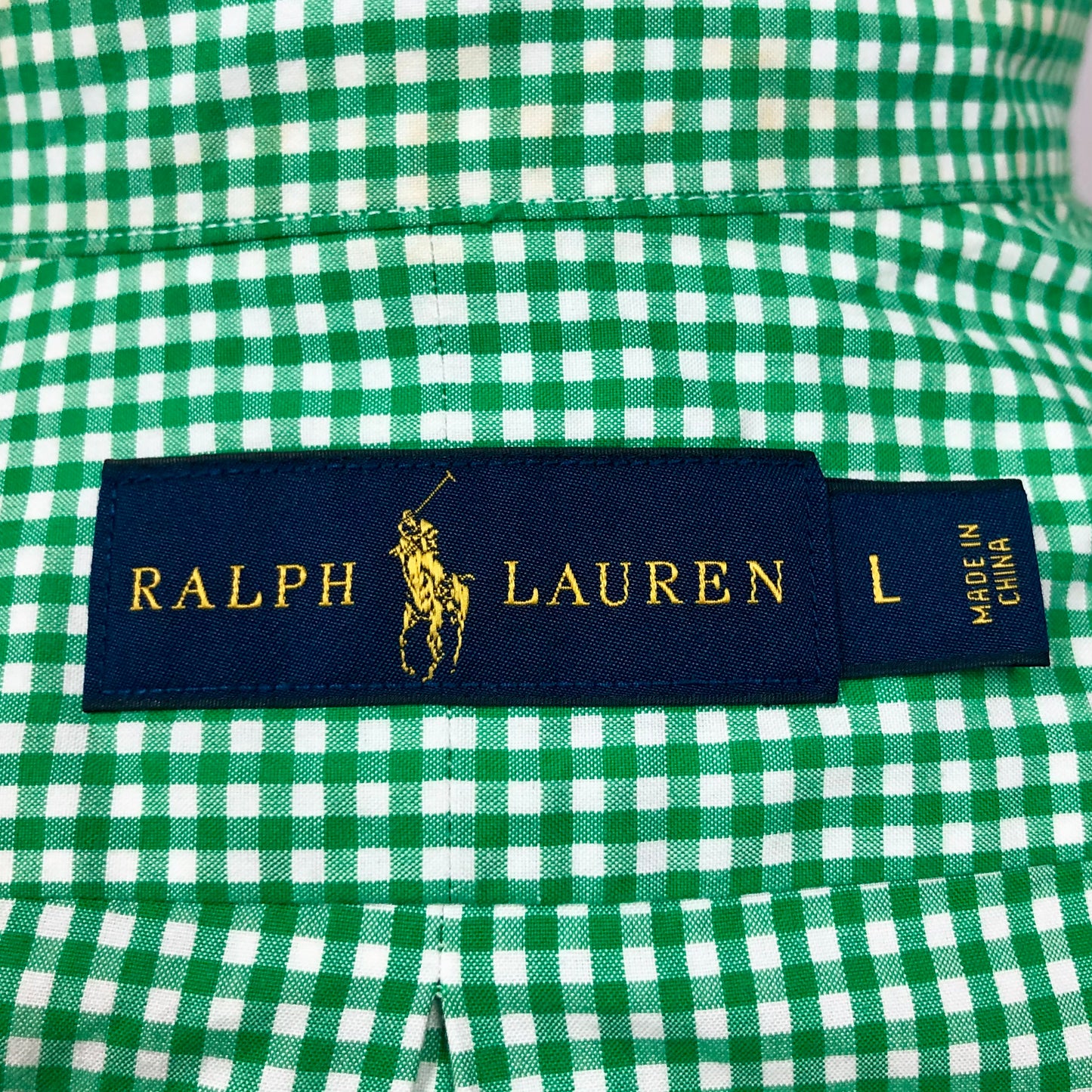 Camisa Polo Ralph Lauren 🏇🏼 con patron de cuadros gingham verde y blanco Talla L Entalle Regular