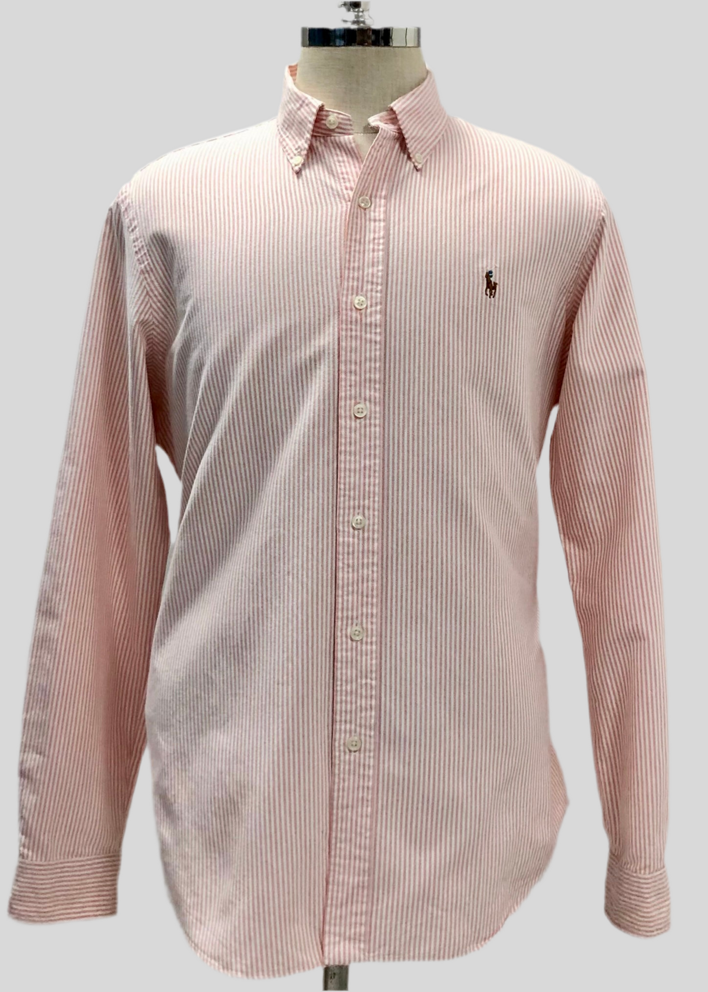 Camisa Polo Ralph Lauren 🏇🏼 Oxford de rayas en color salmón y blanco Talla L Entalle Regular
