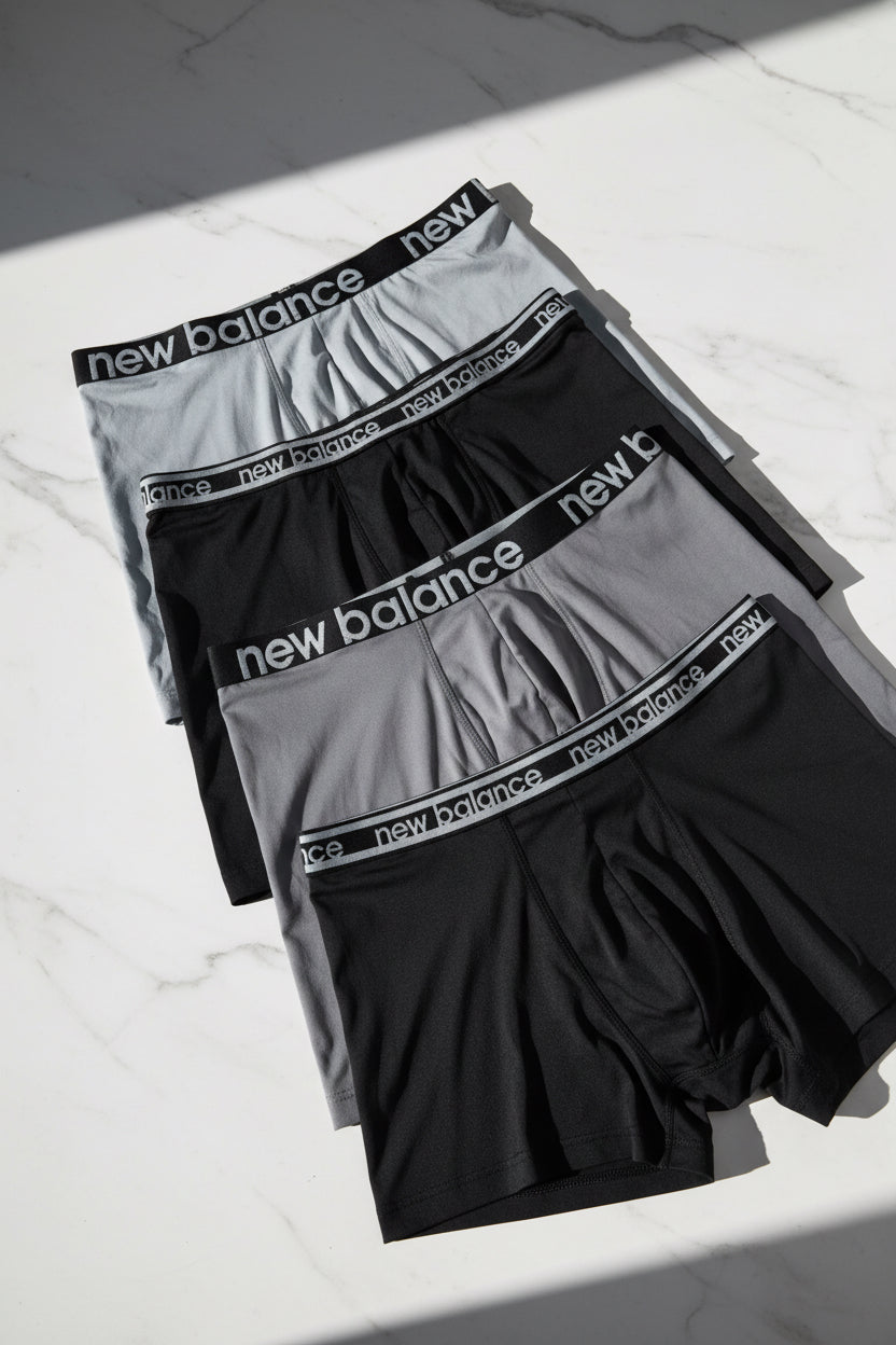 Combo de 4 Boxers Briefs New Balance Tela Performance color Negro y gris Talla L
