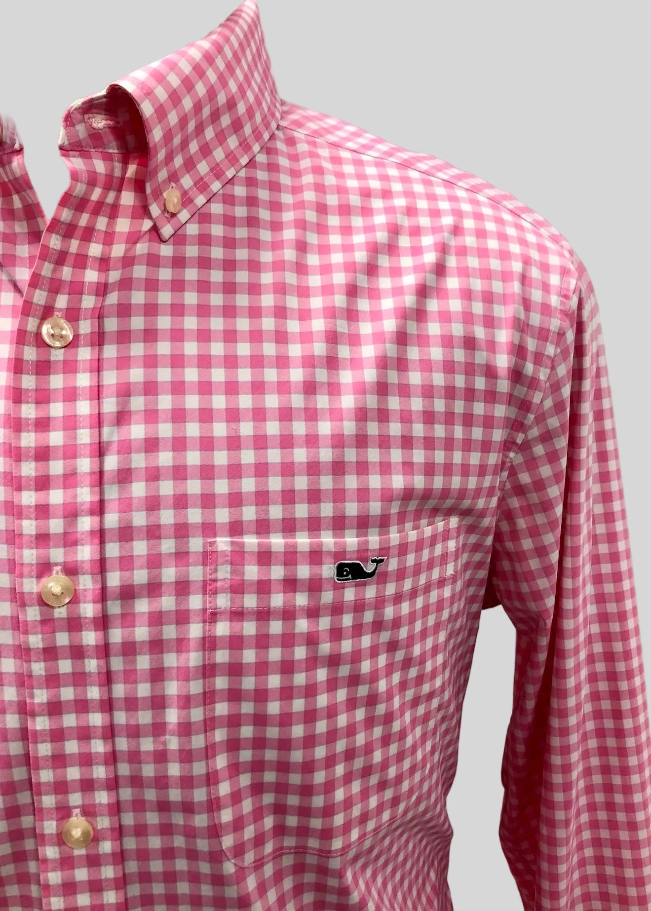 Camisa de botones Vineyard Vines 🐳 con patrón de cuadros gingham en color rosado y blanco Talla L Entalle Regular