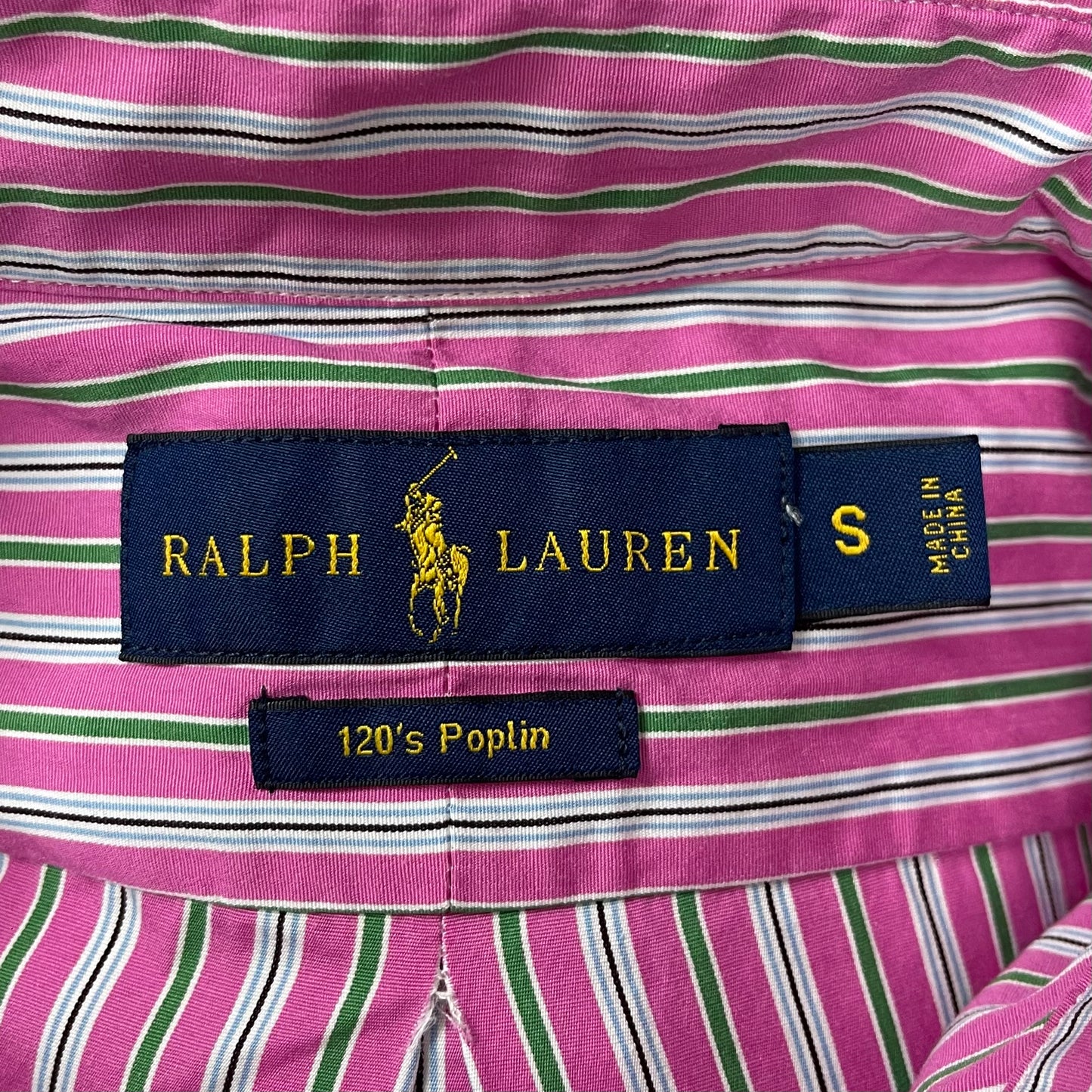 Camisa Polo Ralph Lauren 🏇🏼 con rayas en color rosado, verde y blanco Talla S Entalle Regular