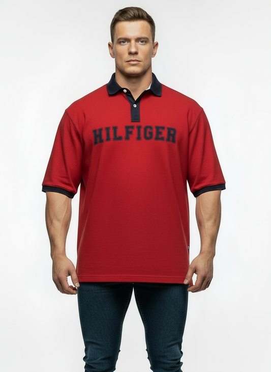 Camiseta Polo Tommy Hilfiger 🇺🇸 color rojo con diseño de logo Talla XL Entalle Custom Fit