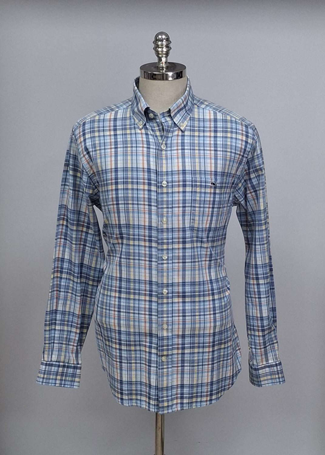 Camisa de botones Vineyard Vines 🐳 color blanco de cuadros en color naranja, azul, celeste y amarillo Talla L Entalle Slim Fit