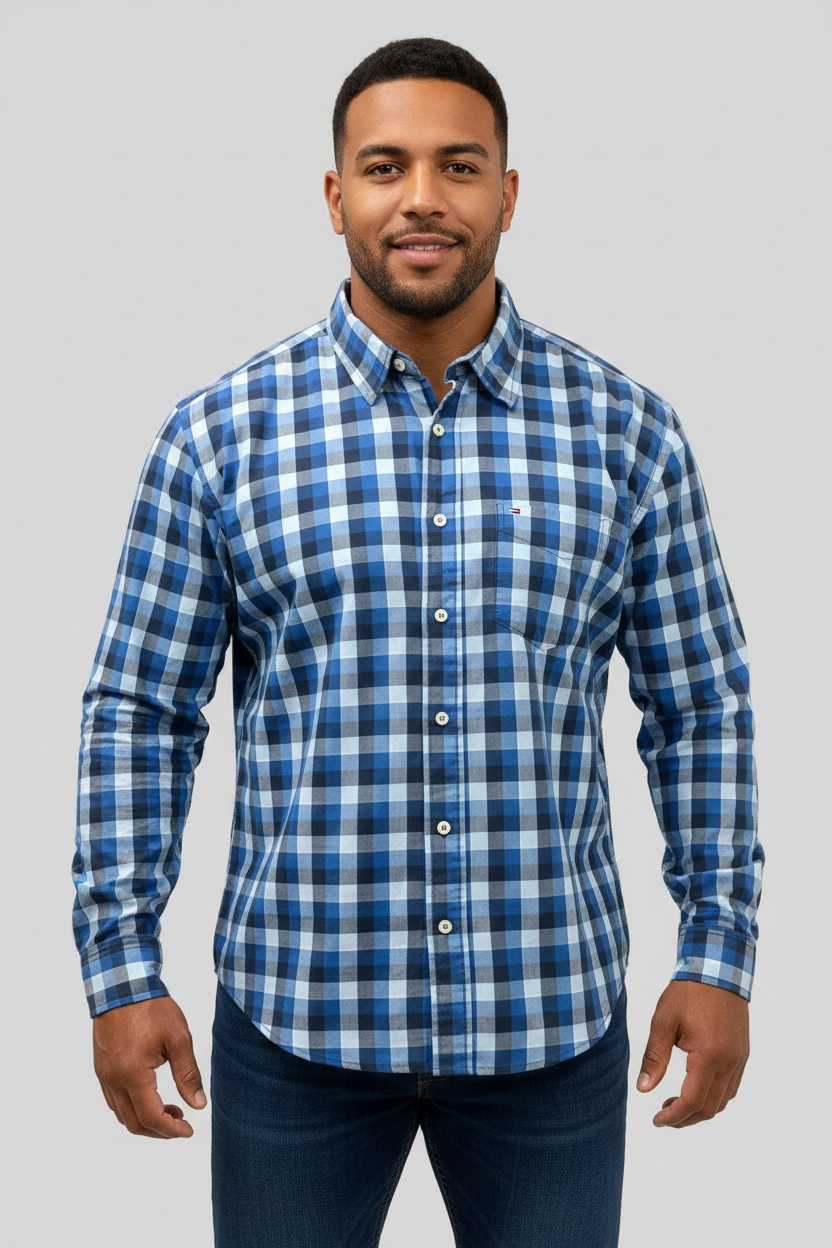 Camisa de botones Tommy Hilfiger 🇺🇸 de cuadros en azul y celeste Talla XXL Entalle Regular