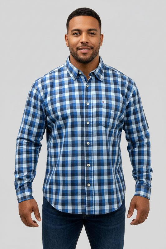 Camisa de botones Tommy Hilfiger 🇺🇸 de cuadros en azul y celeste Talla XXL Entalle Regular