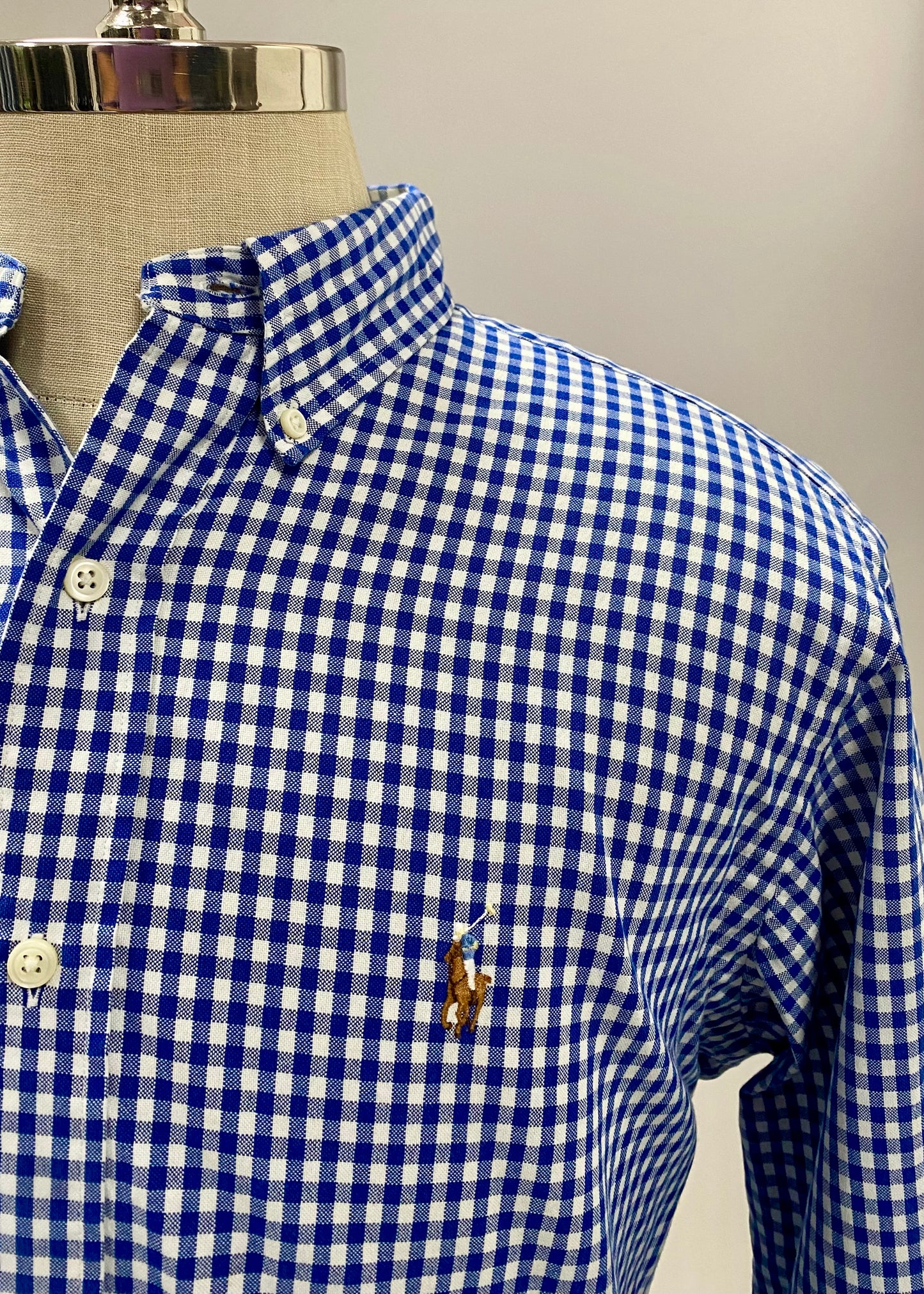 Camisa Polo Ralph Lauren 🏇🏼 con patron de cuadros gingham azul y blanco Talla L Entalle Clásico