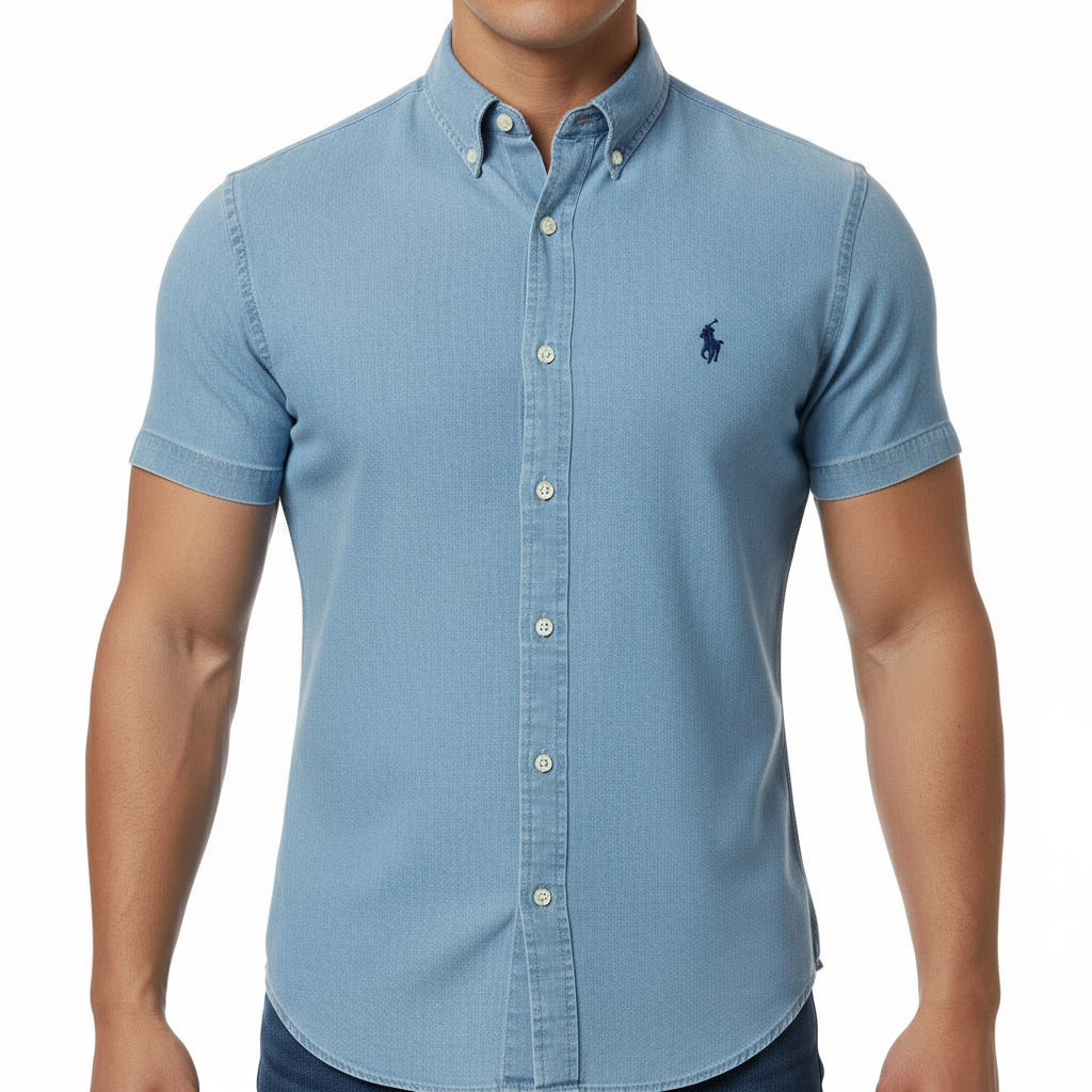 Camisa de botones Polo Ralph Lauren 🏇🏼 de jeans en color Celeste y logo en azul Talla XL Entalle Clásico