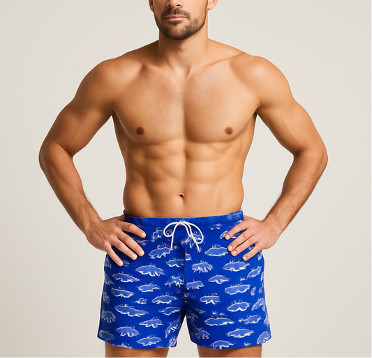 Short de baño azul con diseño de peces en color blanco Nautica ⚓️ talla M