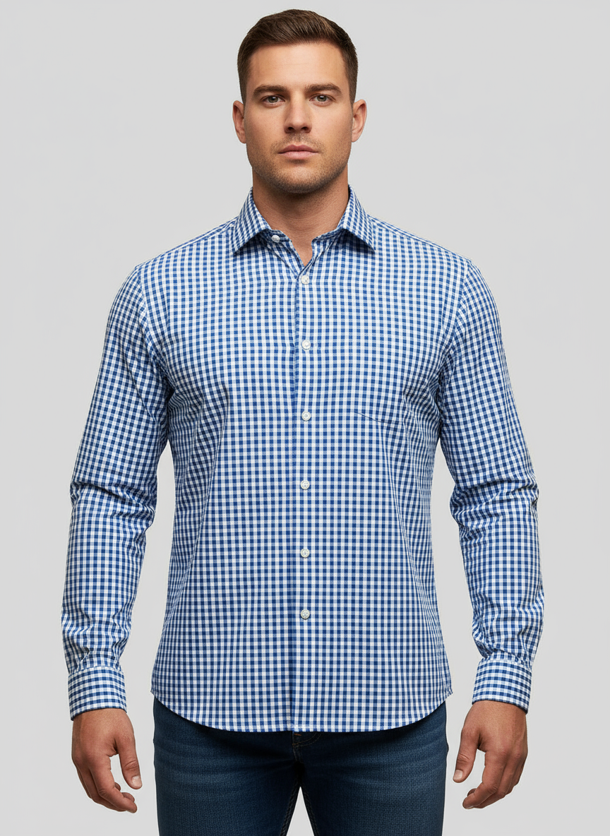 Camisa Polo Ralph Lauren 🏇🏼 color blanco con patron de cuadros azul y negro Talla M Entalle Regular