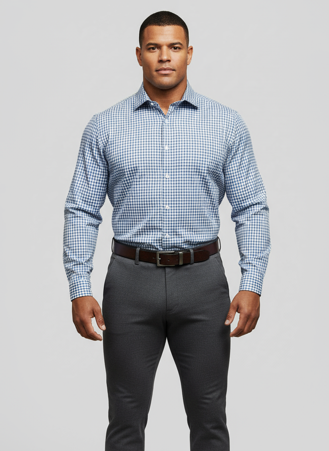 Camisa Polo Ralph Lauren 🏇🏼 color blanco con patron de cuadros azul y negro Talla M Entalle Regular