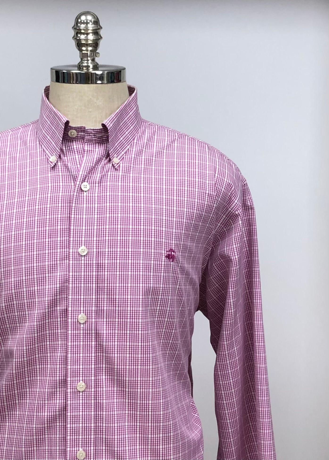 Camisa Brooks Brothers 🐑 con patrón  de cuadros rosado oscuro y blanco Talla XL Entalle Regular