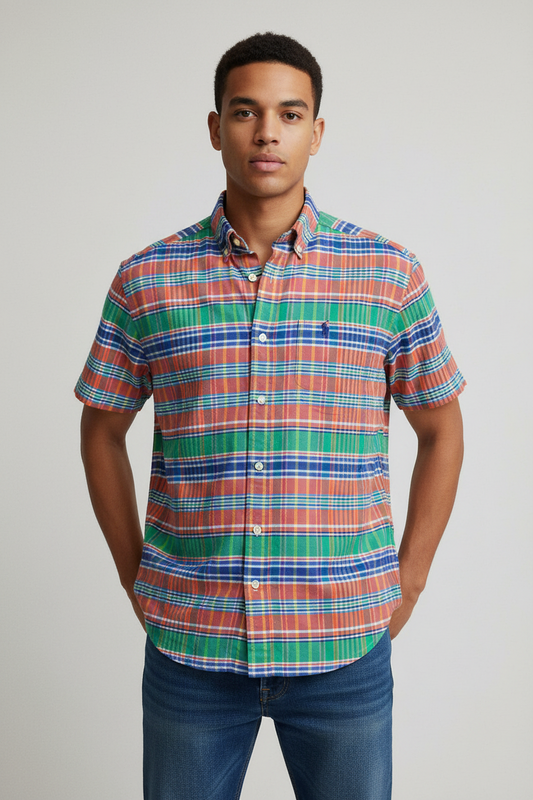 Camisa de niño Polo Ralph Lauren 🏇🏼 color patron de cuadros en naranja, azul, verde y blanco Talla XL (18) Entalle Regular