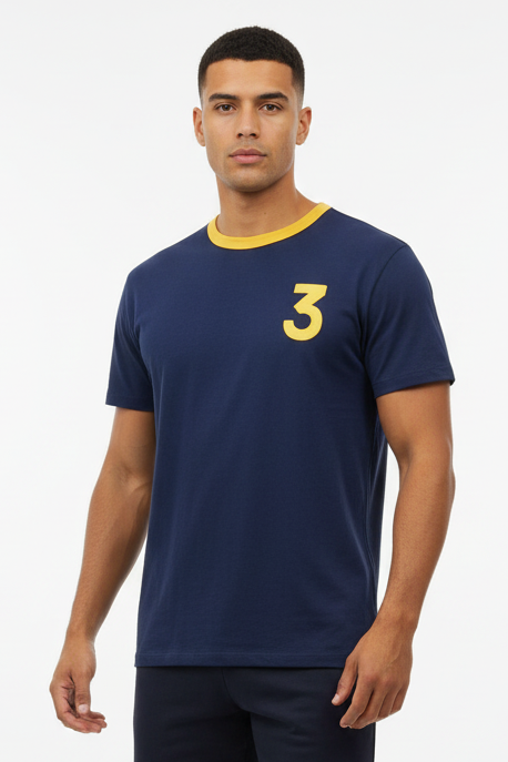 Camiseta cuello redondo Polo Ralph Lauren 🏇🏼 color azul navy con diseño en número 3 en amarillo Talla L Entalle Clásico