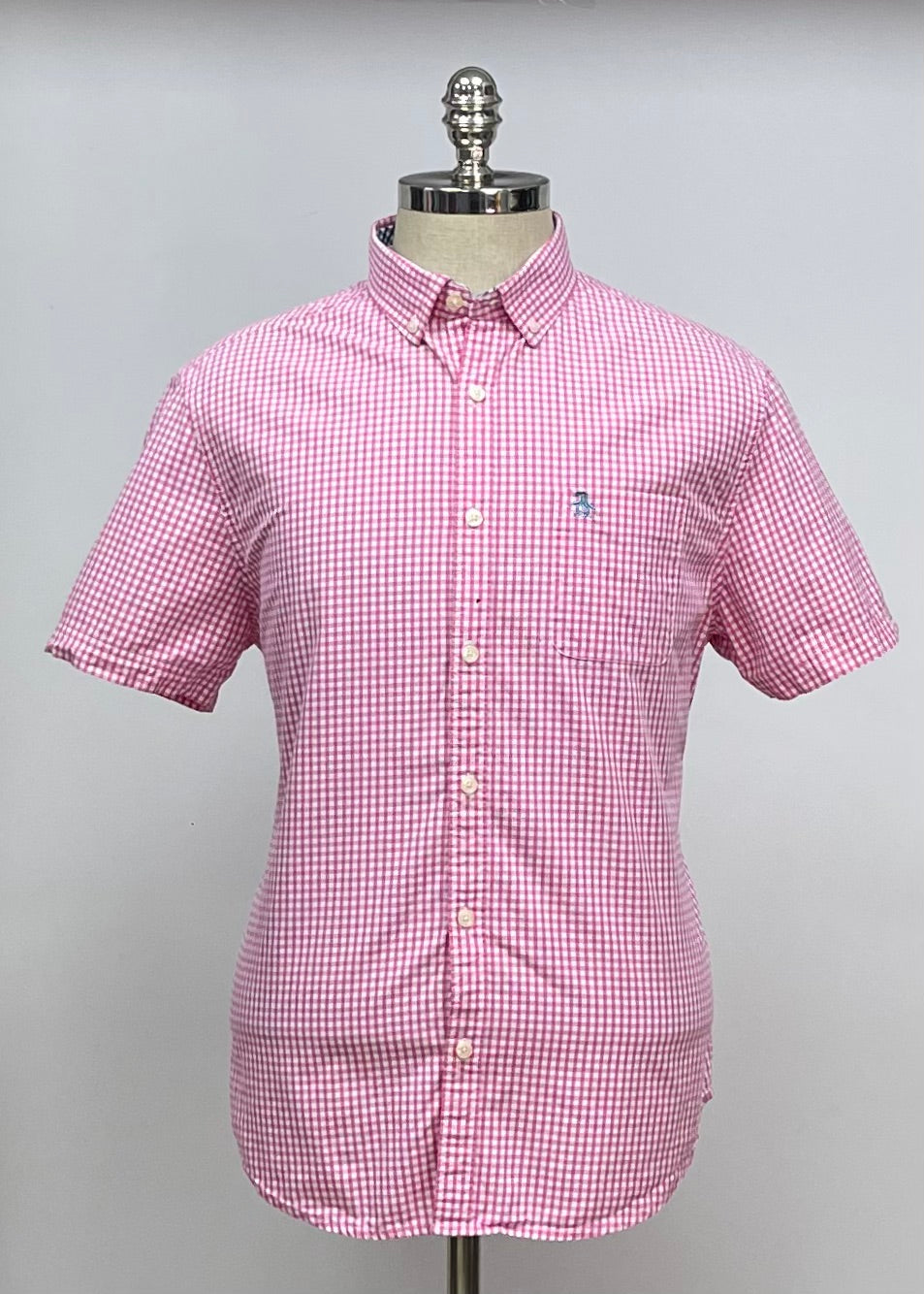 Camisa Original Penguin 🐧 de cuadros en color rosado y blanco Talla L Entalle Slim Fit