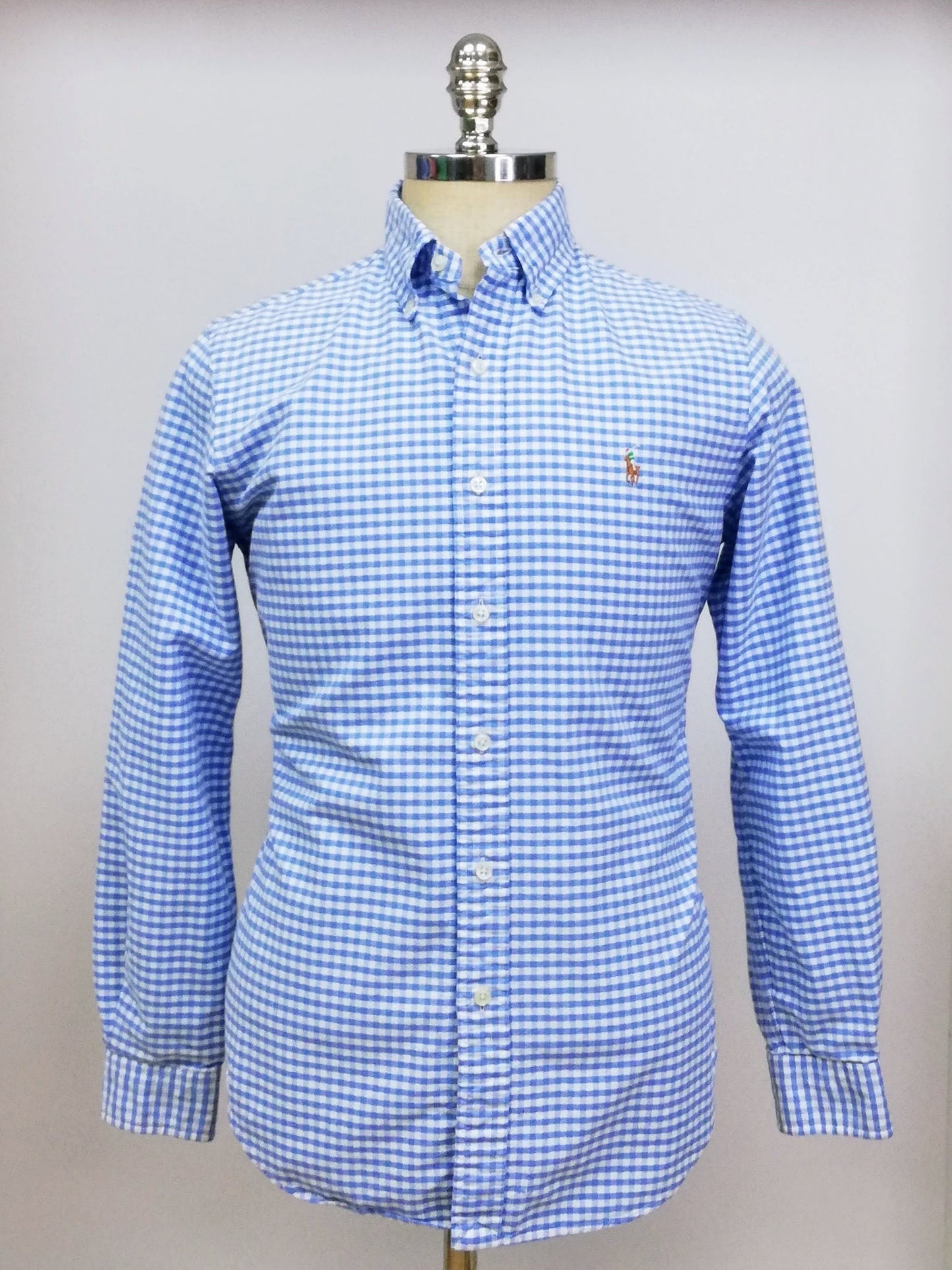 Camisa Polo Ralph Lauren 🏇🏼 Oxford con patron de cuadros gingham en Celeste y blanco Talla S Entalle Regular (ver descripción)