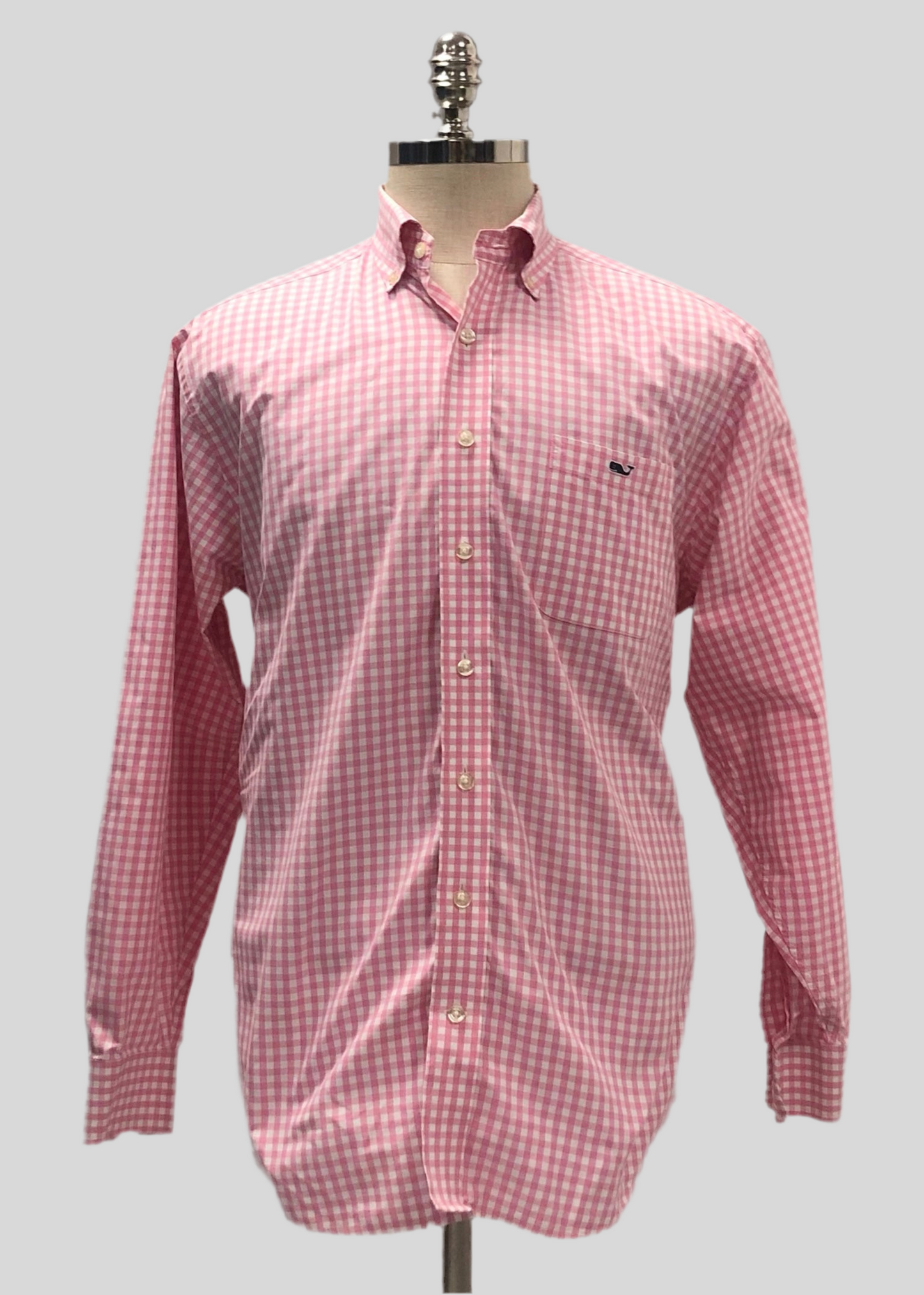 Camisa de botones Vineyard Vines 🐳 de cuadros gingham en color rosado y blanco Talla L Entalle Regular