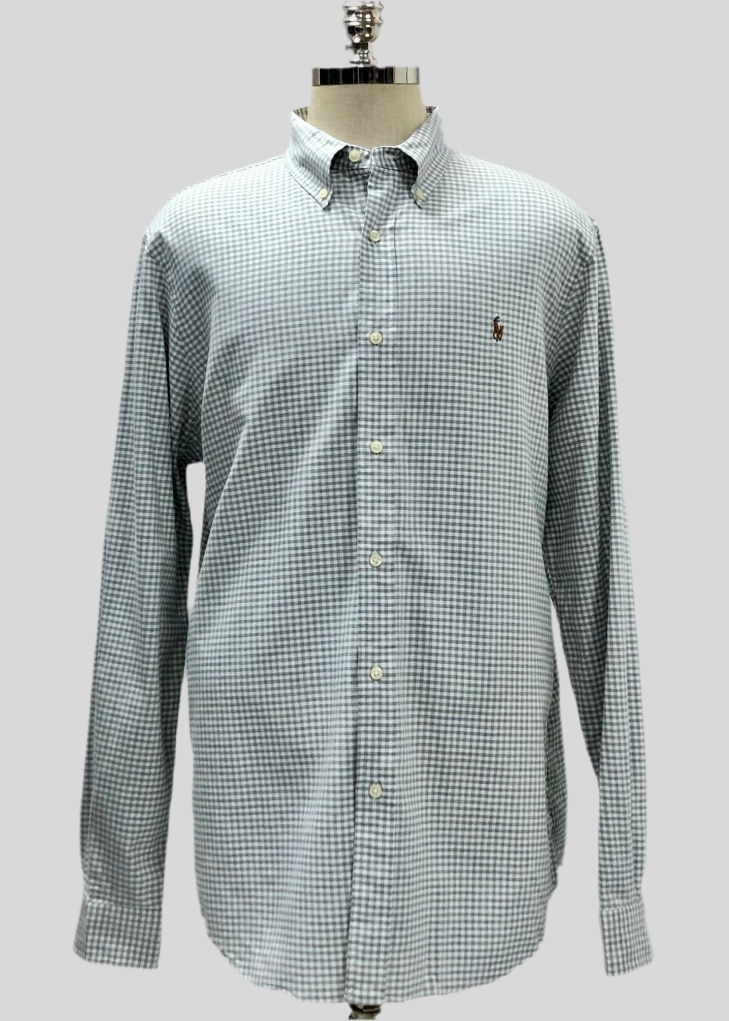 Camisa Polo Ralph Lauren 🏇🏼 con patron de cuadros gingham gris y blanco Talla XL Entalle Clásico