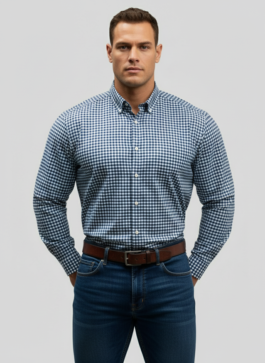 Camisa de botones Vineyard Vines 🐳 Performance con patrón de cuadros gingham en color azul y blanco Talla XL Entalle Regular