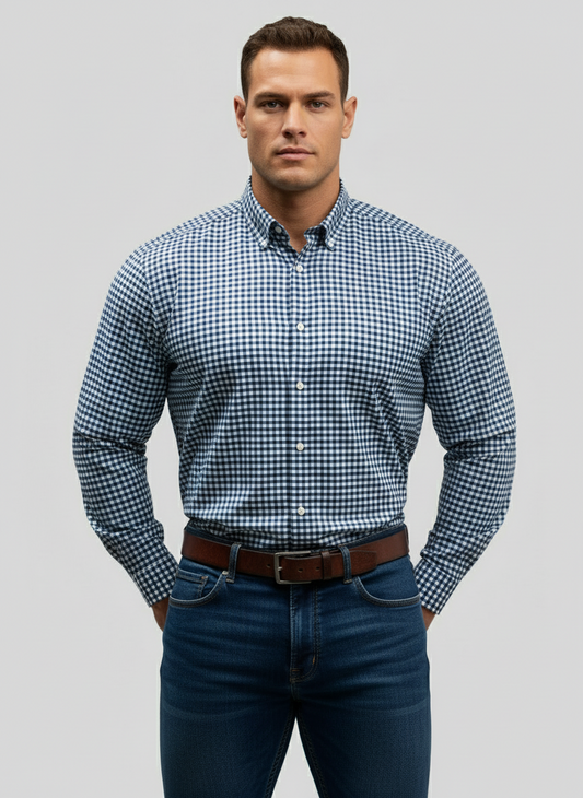 Camisa de botones Vineyard Vines 🐳 Performance con patrón de cuadros gingham en color azul y blanco Talla XL Entalle Regular