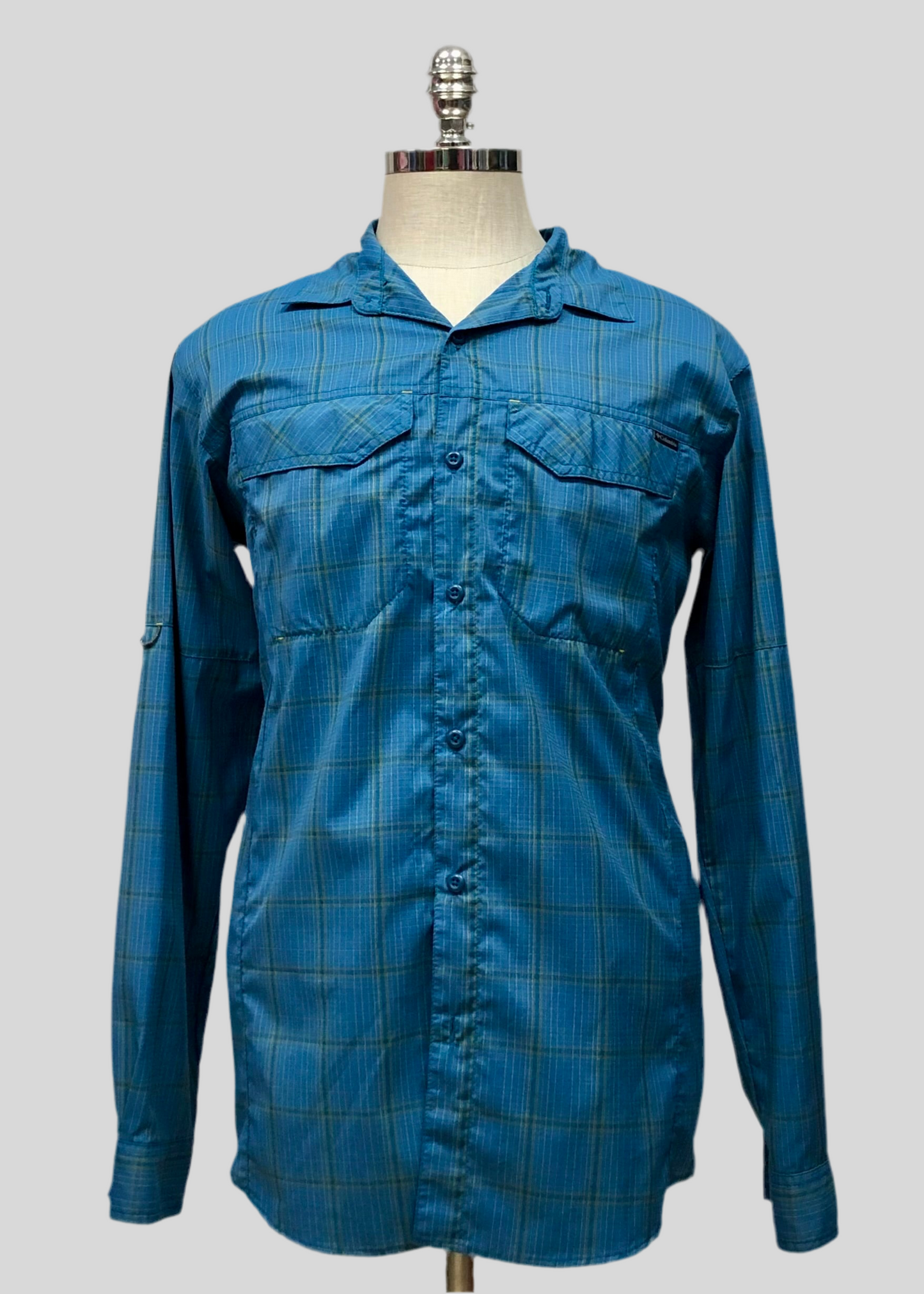 Camisa Columbia 🔹color azul de cuadros en color amarillo con Omni Shade Talla M